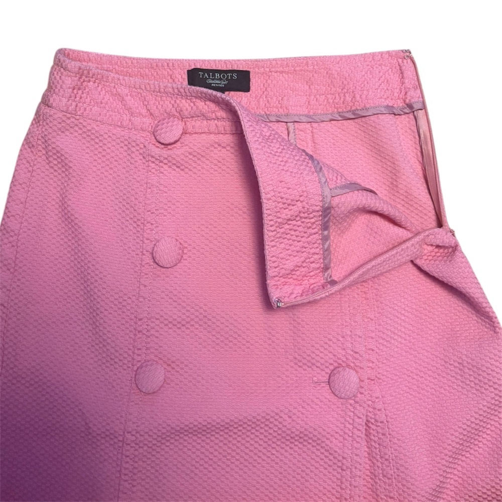 Talbots Pink Textured A-Line Skirt 4P Faux Wrap Button Detail Career Preppy - Picture 4 of 8